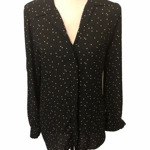 Black White Polka Dot Blouse Shirt Long Sleeve Top